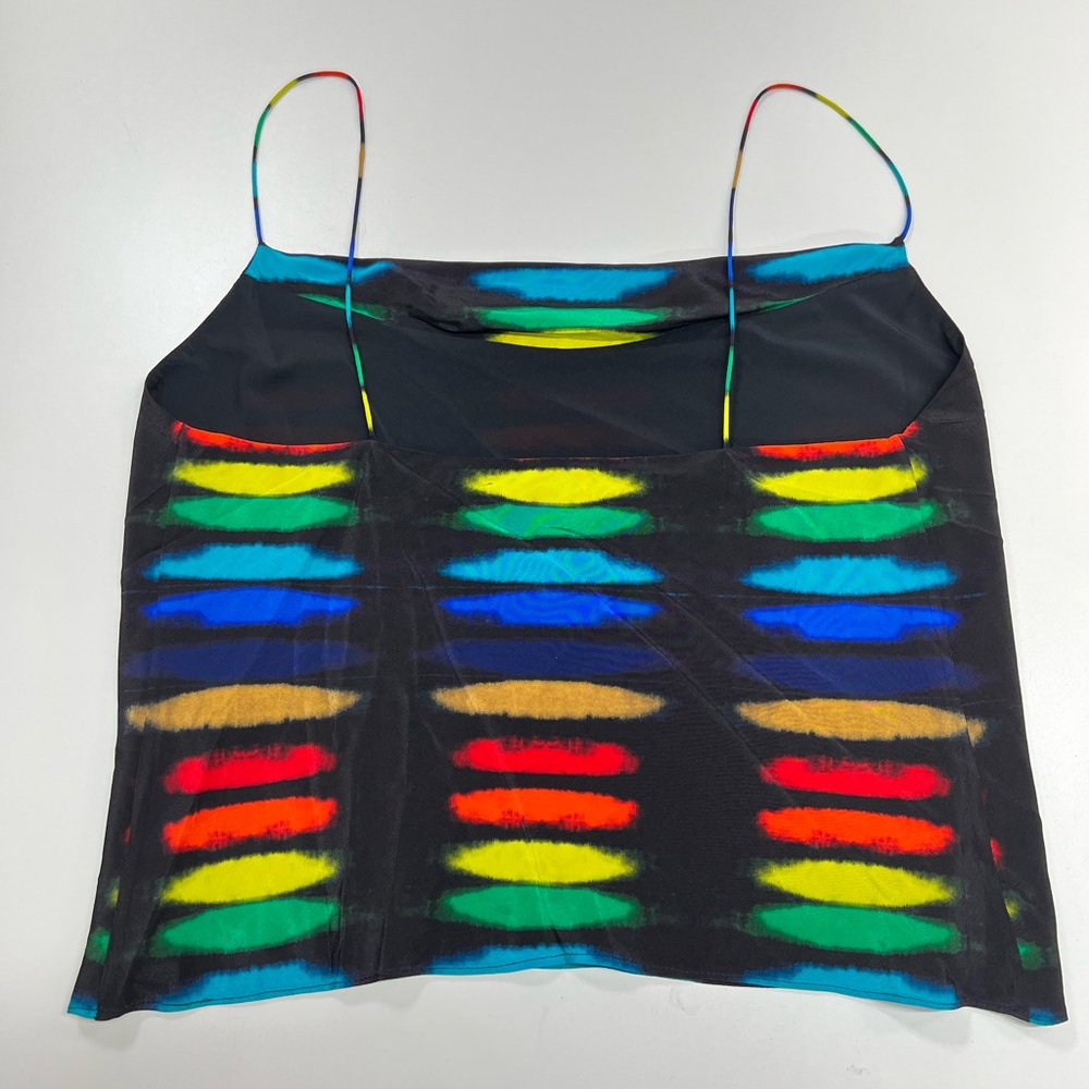 Alice + Olivia Harmon Silk Rainbow Stripe Tank Top Cowl Neck - Picture 4 of 16